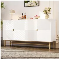 Merax Sideboard Kommode 160 cm, mit 4 Türen, Goldenes Bein (1 St., für Wohnzimmer & Esszimmer), Anrichte mit Verstellbare Einlegeböden