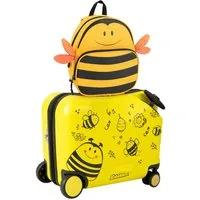 COSTWAY Kinderkoffer 12"+18" Kindertrolley, zum sitzen, mit 4 Rollen & Rucksack