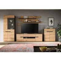 Home affaire Wohnwand REHAT, 4-teilig, Breite 375 cm, individuell stellbar, (4-St., Set bestehend aus: Vitrine, Lowboard, Wandboard und Kommode), Kombination, Anbauwand, Set, Wohn-Set, Wohnzimmer-Set, Schrankwand