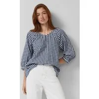 s.Oliver Kurzarmbluse Bluse Seersucker-Bluse mit 3/4-Ärmeln und Raffung