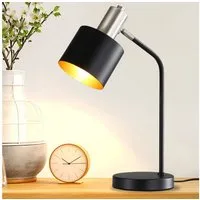 ZMH Tischleuchte Wohnzimmer Vintage Schwarz Gold Nachttischlampe Kabel E27 Leselampe, Einfache Installation, ohne Leuchtmittel, Nachtlampe Retro Lampenkopf Schwenkbar Bett