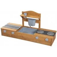 roba® Sandkasten Tiny - 2 in 1 Balkonsandkasten mit Matschküche für Kinder - Massivholz, (FSC®-zertifiziert), Inkl. Zubehör - Kompakte Spielküche für Balkon & Garten