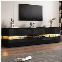 Merax Lowboard Hochglanz mit LED-Beleuchtung & Push-to-Open (für Fernseher bis 70 Zoll, 1 St), TV-Schrank mit 2 Türen, 1 Schublade & Acrylglaseinsatz, 160x39x45cm