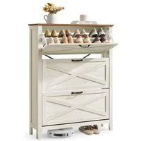 VASAGLE Schuhschrank Für Eingangsbereich, Landhausstil, für 18-24 Paar Schuhe Schuhschrank 3 Klappen, Schuhkipper, Schuhregal, für Eingangsbereich