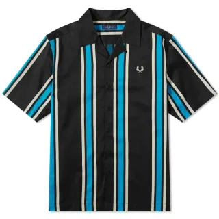 Fred Perry - Schwarzes, gestreiftes Hemd mit Reverskragen