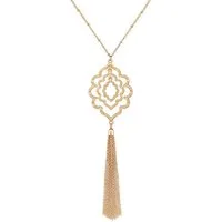 KARMA Kette mit Anhänger Lange Halskette Damen Silber oder Gold 82 cm Pulloverkette (Silberkette Goldkette goldfarben silberfarben mit Quaste, Geschenk für Sie), Damenhalskette Damenkette Damenschmuck