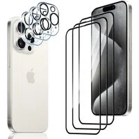 ibettertec Schutzfolie Schutzfolie Kompatibel mit iPhone 16 Pro 6,3 Zoll Panzerglas, (3+3 Stücke)3 Schutzfolie und 3 Kamera Schutzglas,aus 9H Härte Schutzfolie, HD Displayschutz, Unzerbrechliche Anti-Kratz Full Screen Folie)