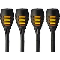 Lumineo LED Solarleuchte, Dauerlicht, klassisch warm, LED Solar Beleuchtung Fackel Flammeneffekt 27cm Kunststoff 4er Set