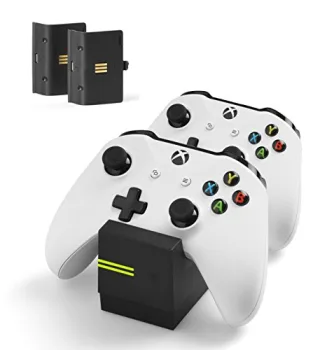 snakebyte Xbox One TWIN:CHARGE X - schwarz ? Ladegerät/Ladestation für Xbox One S/Xbox One X/Xbox Elite Controller/Gamepads 2 Akkus Wiederaufladbar 800mAh LED-Ladezustandanzeige