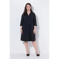 Ulla Popken Midikleid Kleid A-Linie Kelchkragen V-Ausschnitt 3/4-Arm
