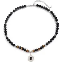 KARMA Perlenkette Anhänger Schwarz Braun unisex Halskette Damen Herren (1-tlg., Herrenhalskette Damenhalskette Schmuck Perlenschmuck), Glasperlen Edelstahl Kette Damenschmuck Herrenschmuck modern