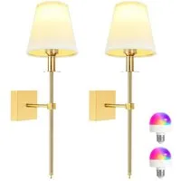 Ophy Wandleuchte 2er-Set aufladbare Wandleuchten – kabellos, dimmbar, mit Fernbedienung, 12 RGB Farben & Timer-Funktion, für Schlafzimmer & Wohnräume