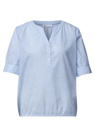 Street One - Chambray Bluse mit Split Neck und Elastiksaum original blue - Gr. - 34