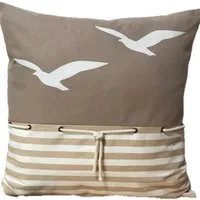 Ammerkind Dekokissen Maritime Kissenhülle, Kissenbezug * Möwen beige/weiß gestreift, 100% Handarbeit aus Bayern