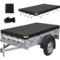 BlingBin Autoplane Anhängerplane mit Planenseil, Abdeckplane Anhänger, 214×122×13 cm (1er Set, 1-St., Außenfinish: Leinwand mit PVC-Beschichtung), Anhänger Flachplane Abdeckplane für Viele PKW Hänger Autoanhänger