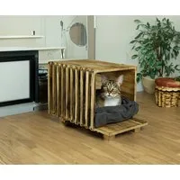 Kistenkolli Altes Land Allzweckkiste Katzenbett in geflammt mit Kissen Katzenhöhle 50x30x34cm (Spar-Set, 1er Set)