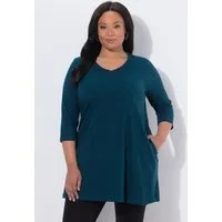 Ulla Popken Longshirt Longshirt Ziernähte A-Linie V-Ausschnitt 3/4-Arm
