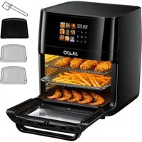oyajia Heißluftfritteuse Multifunktionsofen 15L, Backofen Umluft, Grill, Dörrautomat, Air Fryer, 2000 W, XXL Fritteuse ohne Öl mit Zubehör für Pizza, Hähnchen, Pommes uvm.
