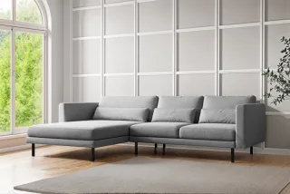 Ecksofa Designersofa AGADA in Stoff Verita Hellgrau Ottomane Links