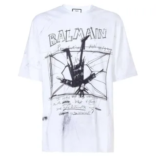 Balmain - Weißes T-shirt Mit Skizzen-logo
