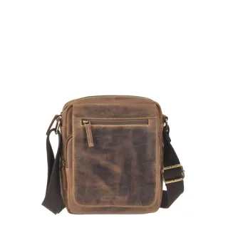Umhängetasche mit Reißverschlussfächern aus Leder in antikbraun M | Greenburry. Funktionale Travel VI Schultertasche perfekt für jede Reise geeignet.