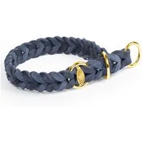 CopcoPet Hunde-Halsband Fettlederhalsband mit Zugstopp Ring, Messing, Leder, Geflochten, Handarbeit