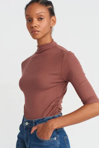 Damen Slim Fit Halb-Turtleneck T-Shirt