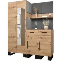 ABIKS MÖBEL Garderoben-Set ARTIN Set 15 Garderobe mit gepolsterten Paneelen, Industriell Design