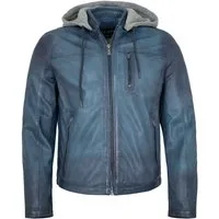 Jilani Lederjacke Cody Jilani - Herren Lederjacke Kapuze Lammnappa blau