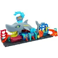 Hot Wheels Spiel-Gebäude Ultimative Hai-Autowaschanlage City, mit Farbwechsel-Spielzeugauto