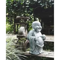 More2Home Dekoobjekt HAPPY BUDDHA, 70 cm stehend, silbergrau GRC Beton