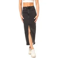Ital-Design Jeansrock Langer Jeansrock mit Schlitz für Damen im Alltag (90800206) Used-Look Stretch Jeansrock in Schwarz