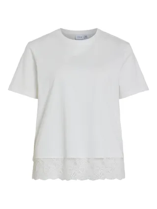 VILA - VISYBIL LACE O-NECK S/S T-SHIRT/LC Snow White - Gr. - XS