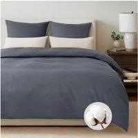 Topfinel Bettwäsche 135 x 200 baumwolle weich hautfreundlich Allergiker Baby ganzjährig, Baumwolle, 3 teilig, bettwäsche-sets 200 X 200 mit reißverschluss grau Einfarbig Modern