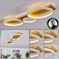 hofstein Deckenleuchte »Caces« dimmbare Deckenlampe aus Metall/Holz in Weiß/Natur, 3000 Kelvin, über herkömmlichen Lichtschalter dimmbar, Holzbalken, LED, 3700 Lumen