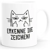 MoonWorks Tasse Kaffee-Tasse Katze Mittelfinger Erkenne die Zeichen mit Spruch, Keramik