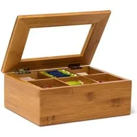 relaxdays Teebox Bambus lackiert 6 und 8 Fäch, Bambus, 6