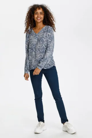 Langarm-Bluse Regular fit Flint Stone blue white