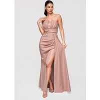 OMBRE Abendkleid Maxikleid Drapierter Abendmode Elegant Beige XS (kein Set, 1-tlg) Geraffte Taille, Schlitz vorne