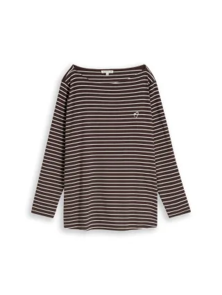 Tom Tailor - Plus Size - Langarmshirt mit Streifenmuster brown white stripe - Gr. - 54