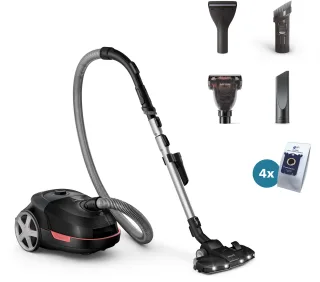 Philips Bodenstaubsauger "XD6142/12 6000 Serie, der Tierfreund mit spezieller Mini-Pet-Düse" 900 W mit Beutel HEPA-Allergiefilter, TriActive+ LED-Düse, 4 l; Tiefschwarz glänzend