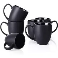Dowan Becher Keramik Kaffeebecher 6er Set – 470 ml, große schwarze Kaffeetassen, Keramik