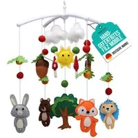wortek Babymöbel-Set Baby Mobile Windspiel zum Aufhängen Waldtiere, (Set, 1-tlg., Kinderbett, Wickelkommode, Decke Kinderzimmer), Babymobile Bettglocke Babyzimmer Bett Baby Windspiel