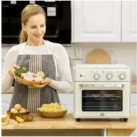 HOMCOM Minibackofen 5-in 1 Mini Ofen inkl. Backblech Set, Frittierkorb, Krümelblech, mit 5 Modi, Frittierkorb, 60 Min. Timer, 1400W, Metall