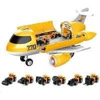 efaso Spielzeug-Flugzeug XXL Flugzeug gelb 40cm Spielzeug - 6 Autos / aufklappbar /Auswurframpe, Sound / Beleuchtung / Autos im Flugzeug verstaubar