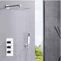SaniteModar Duschsystem mit Duschmischer, Handbrause und Kopfbrause, 2 Strahlart(en), Thermostatisches Einbau-Duschset, Kopfbrause: 25×25 cm
