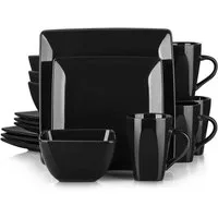 vancasso Geschirr-Set 16-tlg Kombiservice, für 4, Steingut, Rechteckig, Schwarz (16-tlg), 4 Personen, Steingut