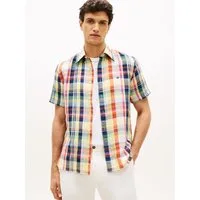 Tommy Hilfiger Kurzarmhemd LINEN BLEND CHECK PLAID regular fit, Button-down-Kragen