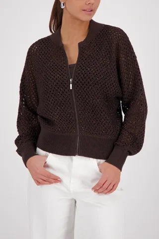 monari - Ajour Strickjacke dark chocolate - Gr. - 36