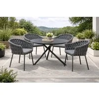 Destiny Garten-Essgruppe MOLINO BARLETTA 4 Se + Tisch Ø110cm, anthrazit, (Set, 4Sessel inkl. Sitzkissen, 1 Tisch), Aluminium, Rope, HPL